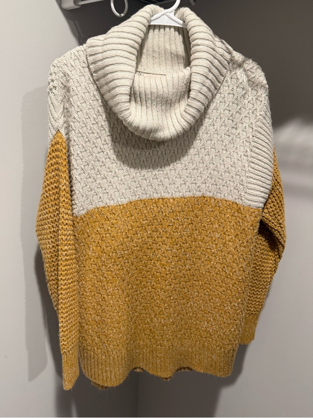 Universal Thread Two-Tone Cream and Mustard Cowl Neck Sweater